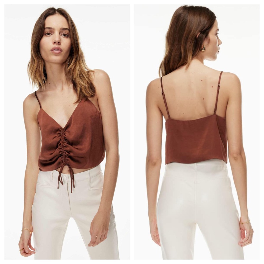 Wilfred‎ Aritzia Verso Camisole Brown Cupro Ruched Crop Top 2XS